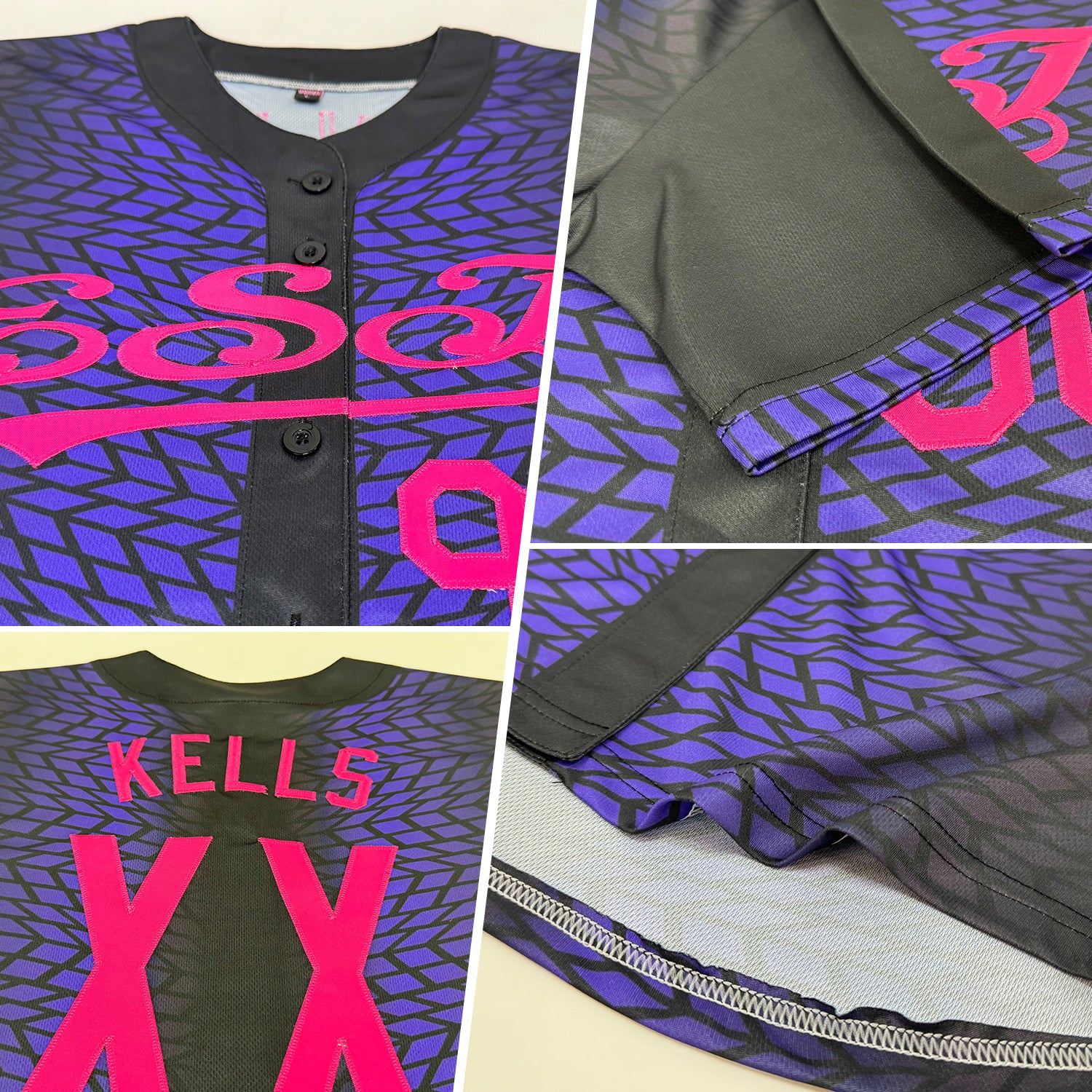 Custom Black Pink-Purple 3D Pattern Design Geometric Shapes Authentic Baseball Jersey