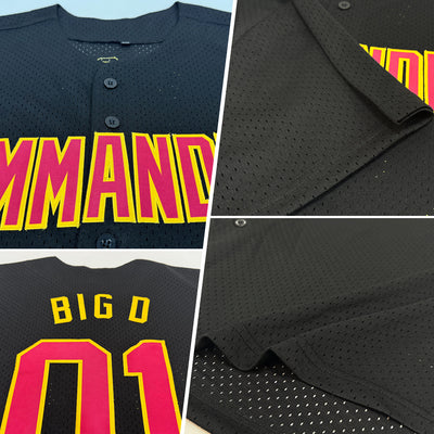 Custom Black Maroon-Gold Mesh Authentic Throwback Baseball Jersey
