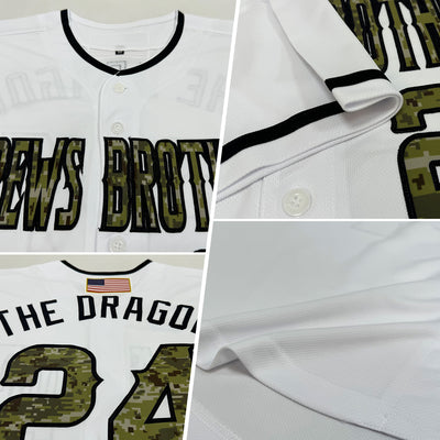 Custom White Camo-Black Authentic American Flag Fashion Baseball Jersey