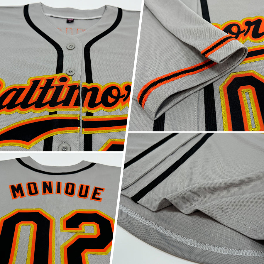 Custom Gray Black-Orange Authentic Baseball Jersey