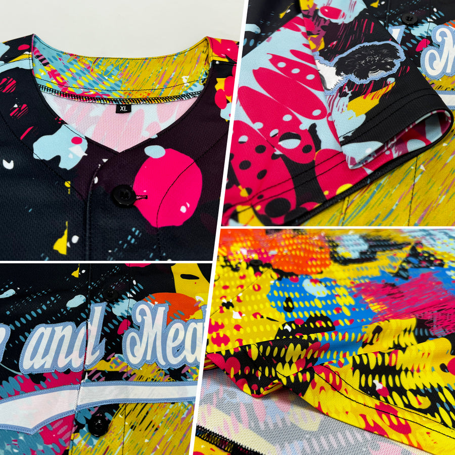 Custom Graffiti Bright Psychedelic Pattern White-Light Blue 3D Authentic Baseball Jersey