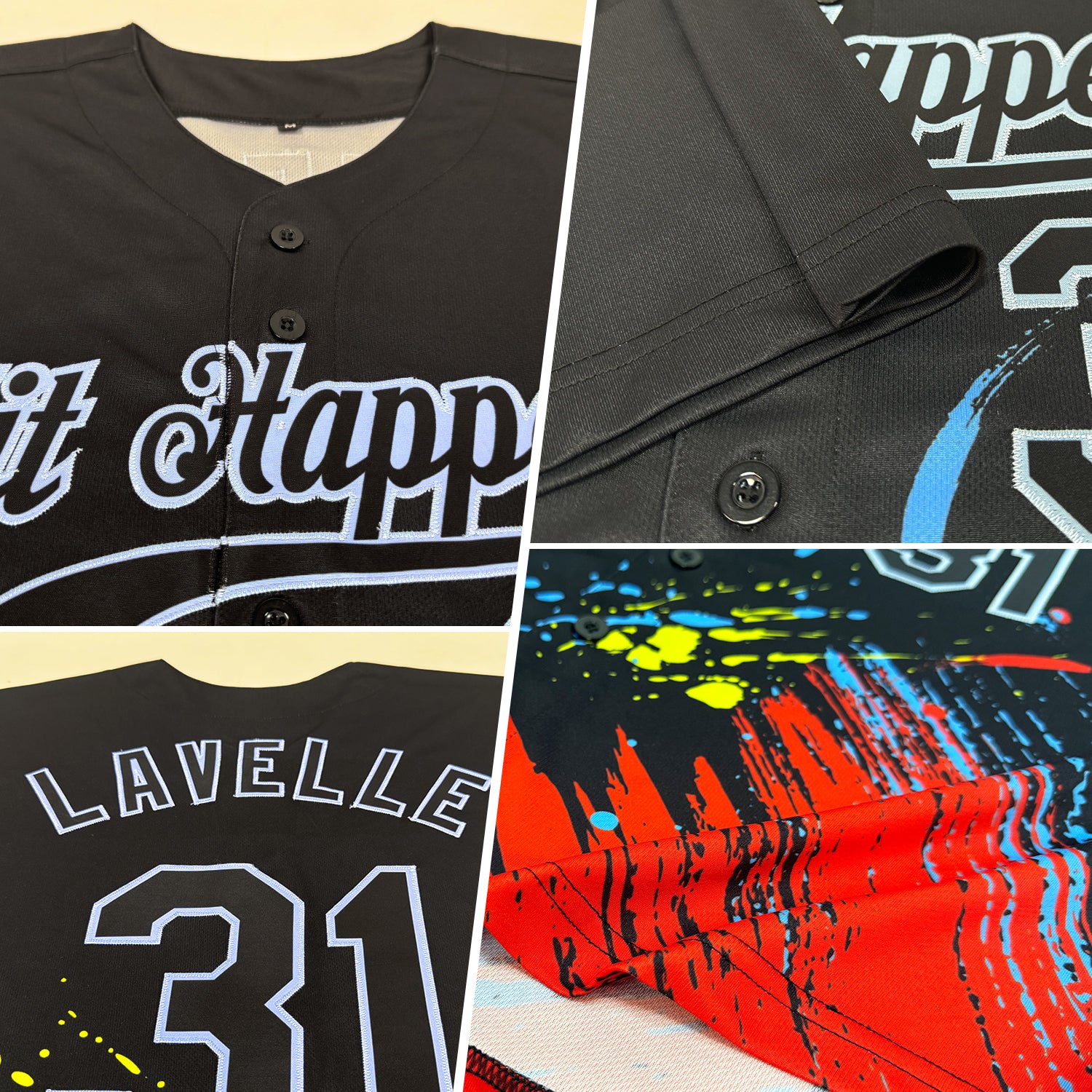 Custom Graffiti Pattern Black-Light Blue 3D Authentic Baseball Jersey