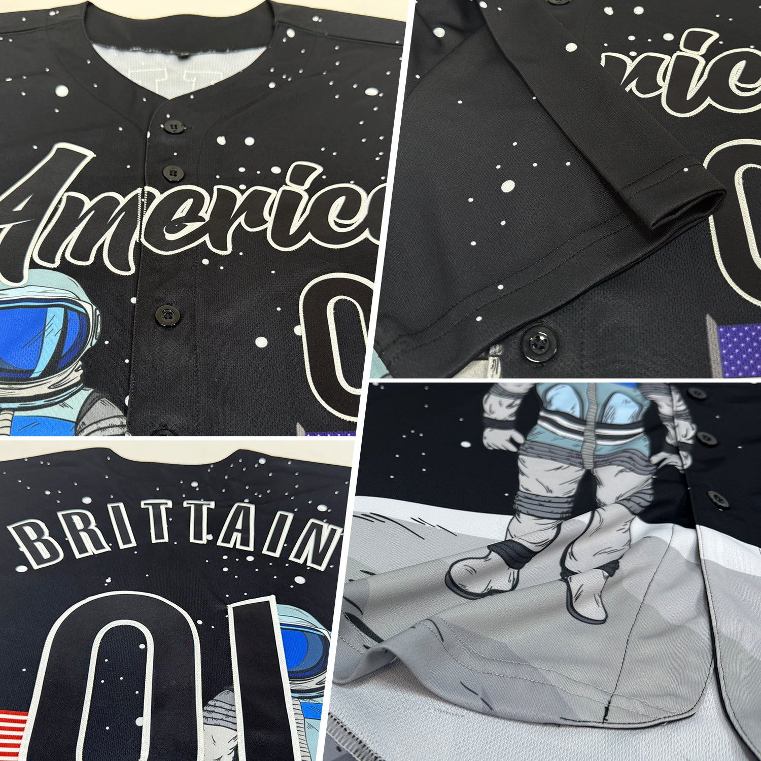 Custom Black Black-White 3D Pattern Design Astronaut Authentic Baseball Jersey