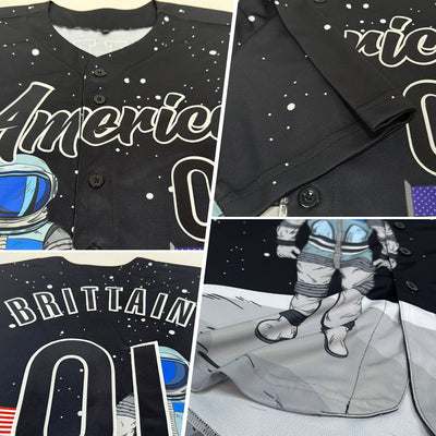 Custom Black Black-White 3D Pattern Design Astronaut Authentic Baseball Jersey