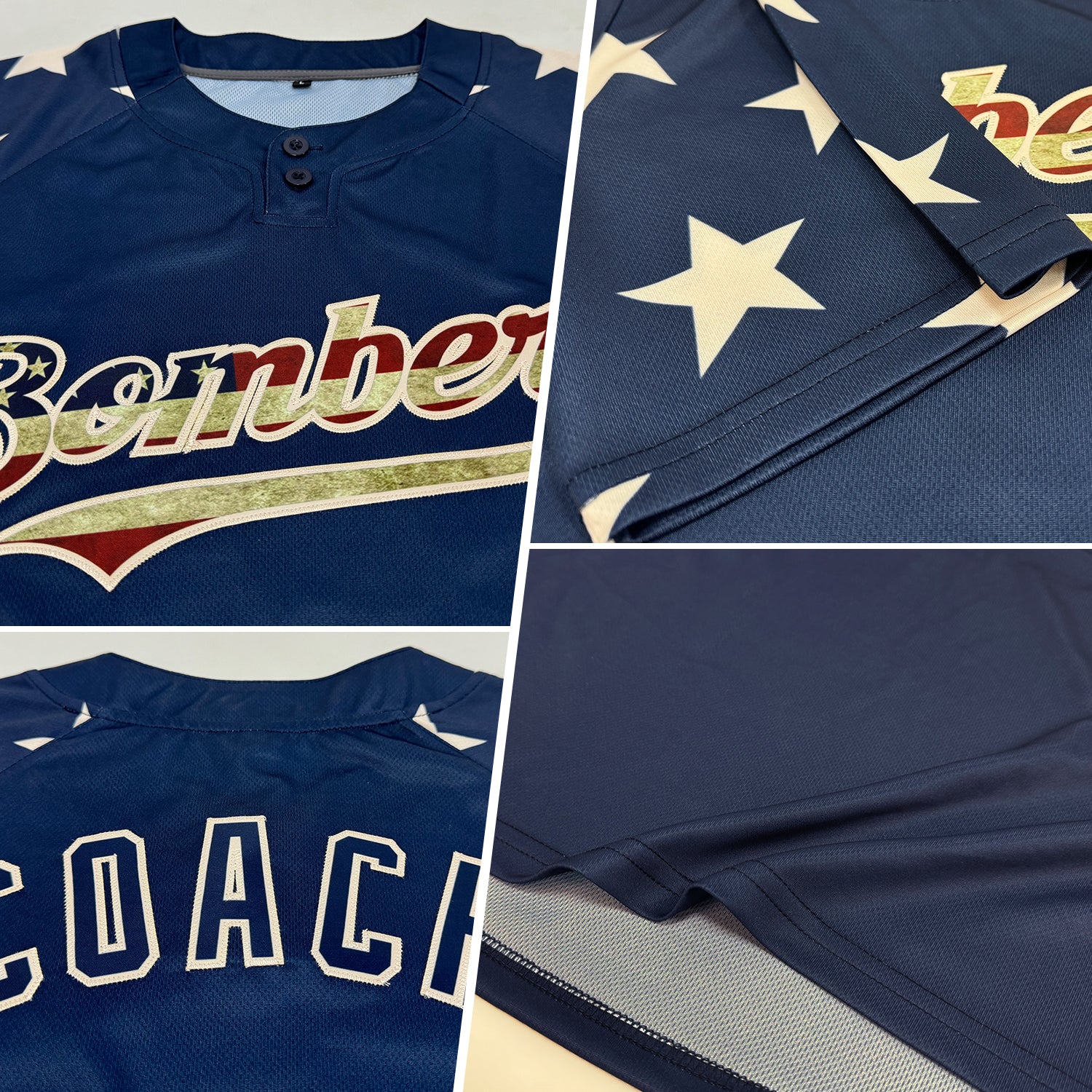 Custom Navy Vintage USA Flag-Cream 3D American Flag Fashion Two-Button Unisex Softball Jersey
