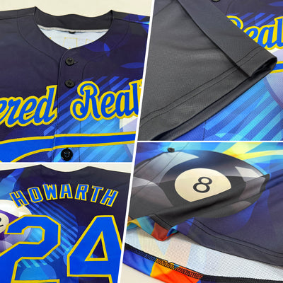 Custom Black Royal-Old Gold 3D Pattern Design Billiards Authentic Baseball Jersey