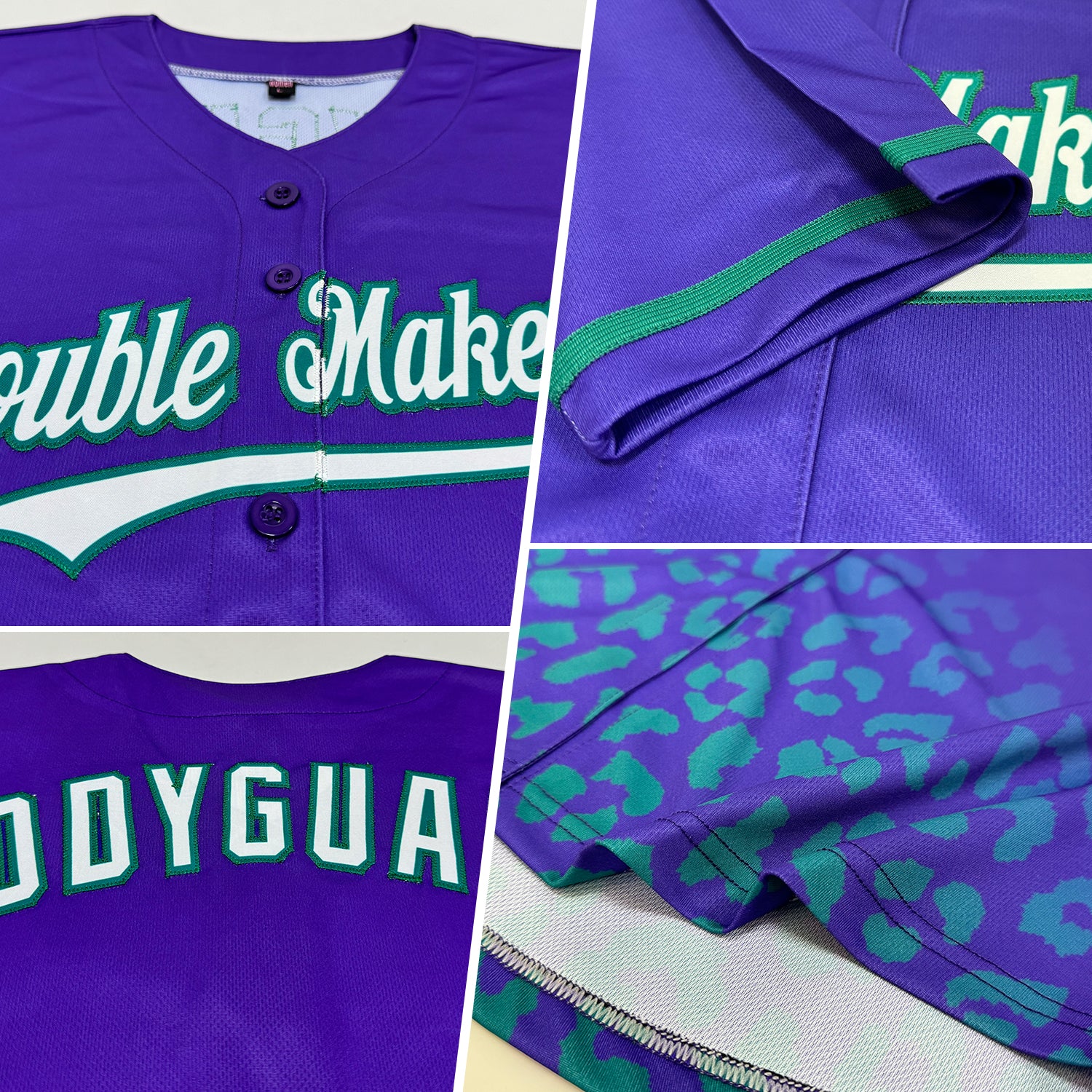 Custom Purple White-Teal 3D Pattern Design Leopard Print Fade Fashion Authentic Baseball Jersey