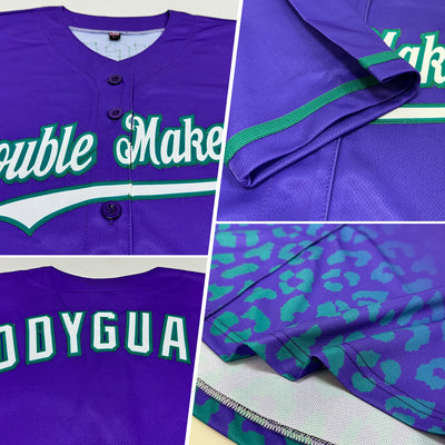 Custom Purple White-Teal 3D Pattern Design Leopard Print Fade Fashion Authentic Baseball Jersey