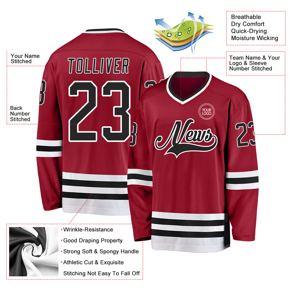 Custom Maroon Black-White Hockey Jersey