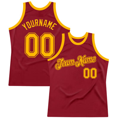Custom Maroon Gold Authentic Throwback Basketball Jersey