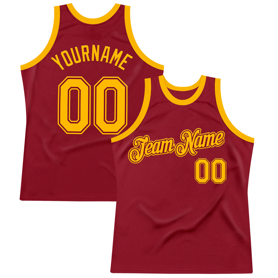 Custom Maroon Gold Authentic Throwback Basketball Jersey
