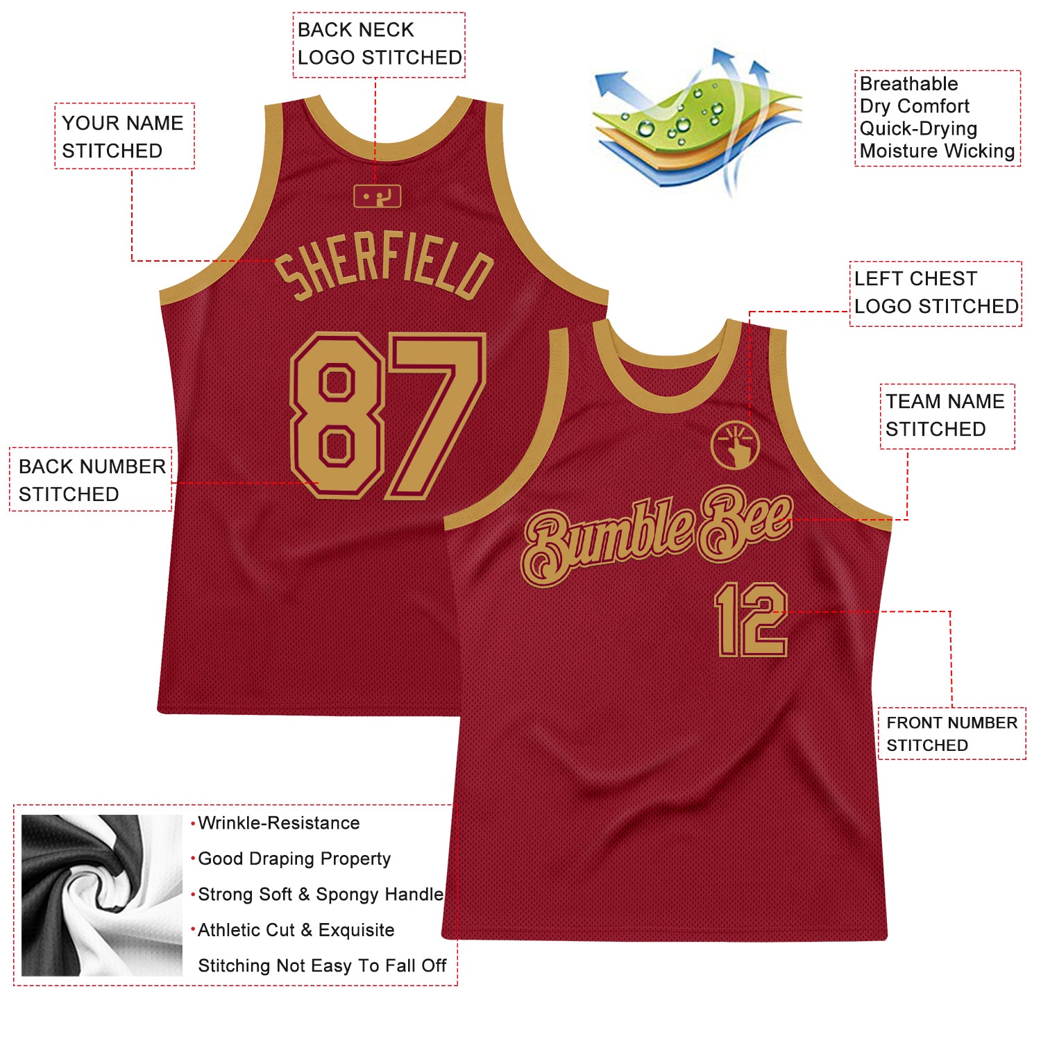 Custom Maroon Old Gold Authentic Throwback Basketball Jersey