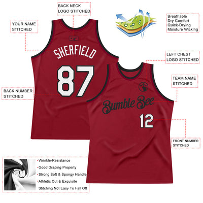 Custom Maroon White-Black Authentic Throwback Basketball Jersey