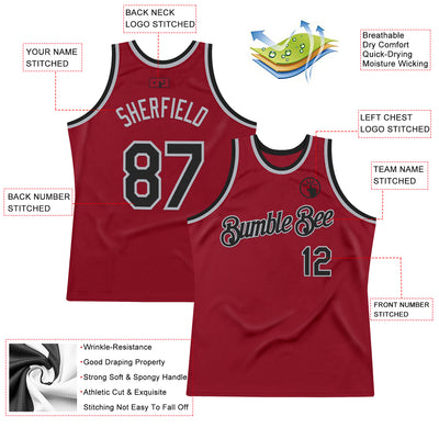 Custom Maroon Black-Gray Authentic Throwback Basketball Jersey