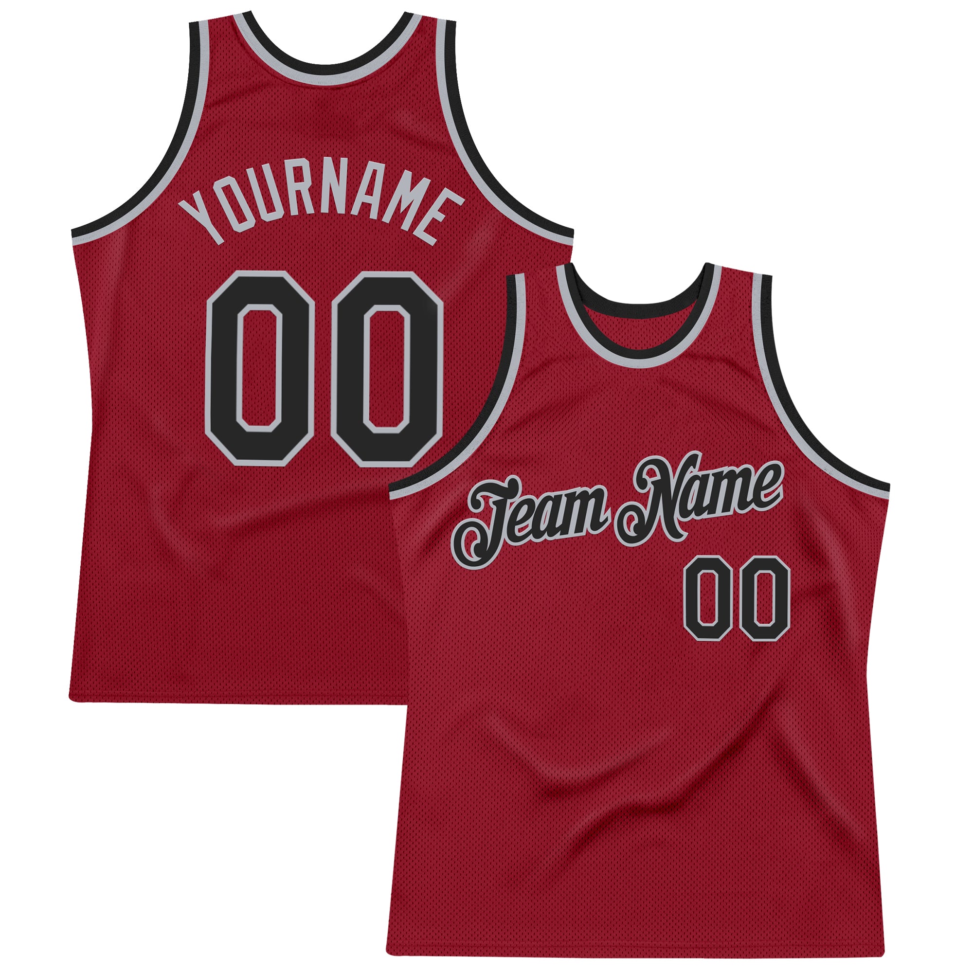 Custom Maroon Black-Gray Authentic Throwback Basketball Jersey