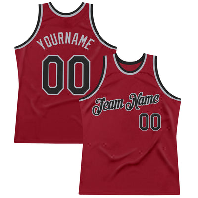 Custom Maroon Black-Gray Authentic Throwback Basketball Jersey