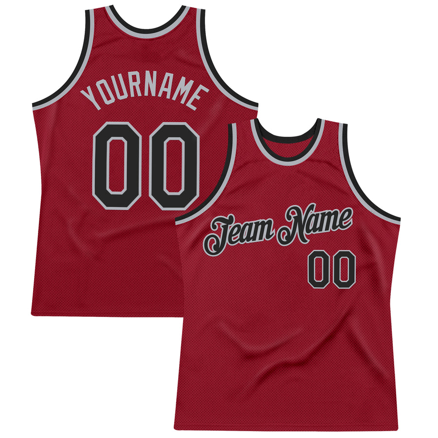 Custom Maroon Black-Gray Authentic Throwback Basketball Jersey