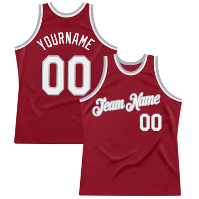 Custom Maroon White-Gray Authentic Throwback Basketball Jersey