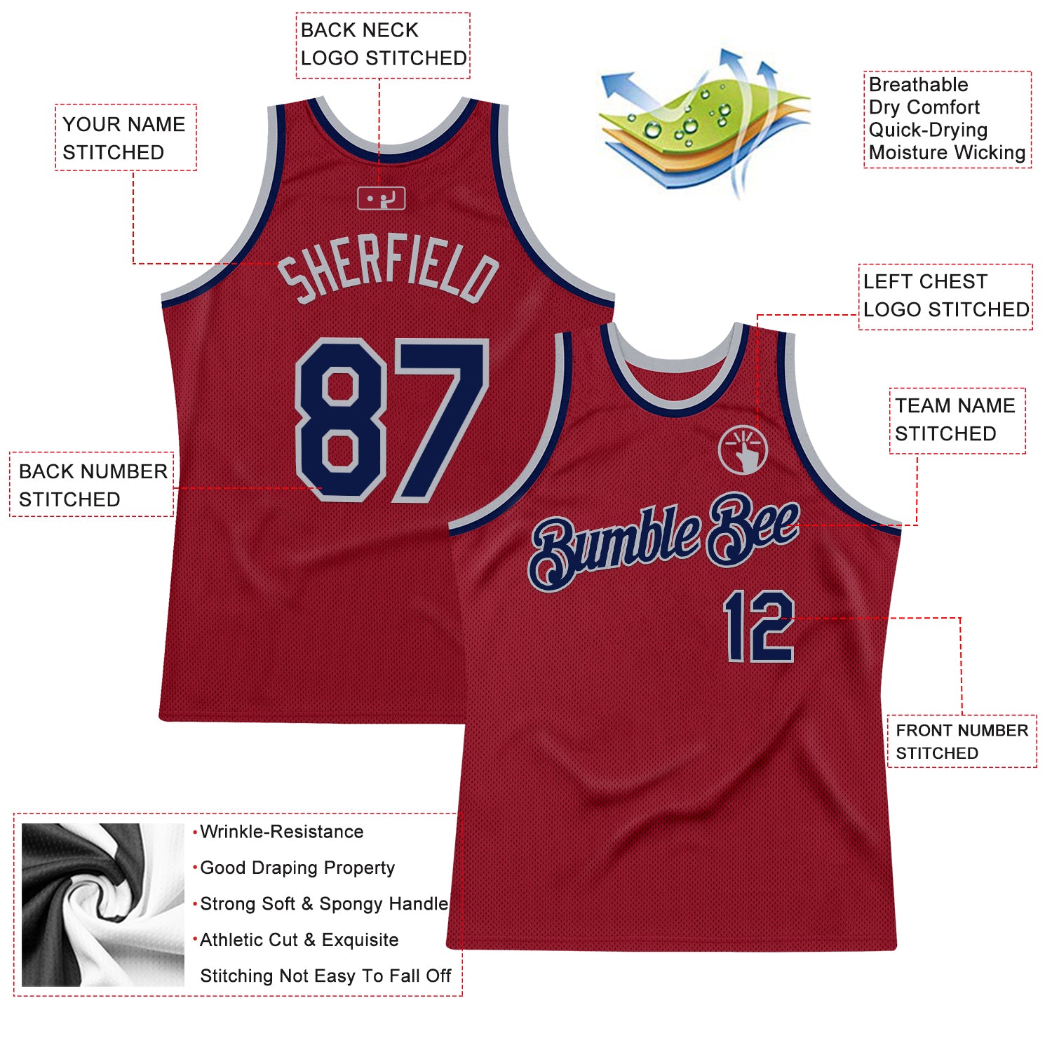 Custom Maroon Navy-Gray Authentic Throwback Basketball Jersey