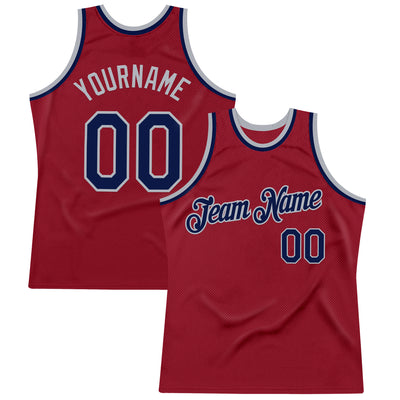 Custom Maroon Navy-Gray Authentic Throwback Basketball Jersey