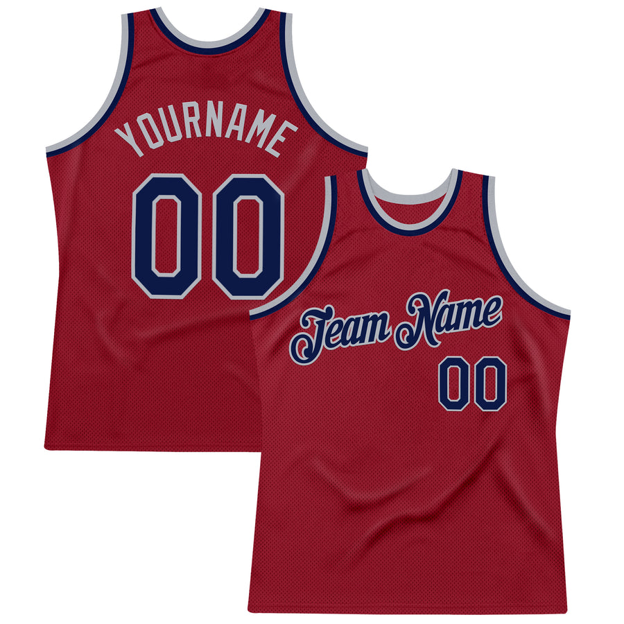 Custom Maroon Navy-Gray Authentic Throwback Basketball Jersey