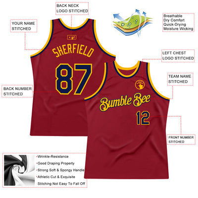 Custom Maroon Navy-Gold Authentic Throwback Basketball Jersey