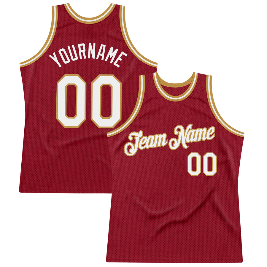 Custom Maroon White-Old Gold Authentic Throwback Basketball Jersey