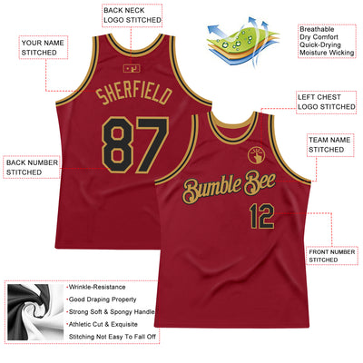 Custom Maroon Black-Old Gold Authentic Throwback Basketball Jersey