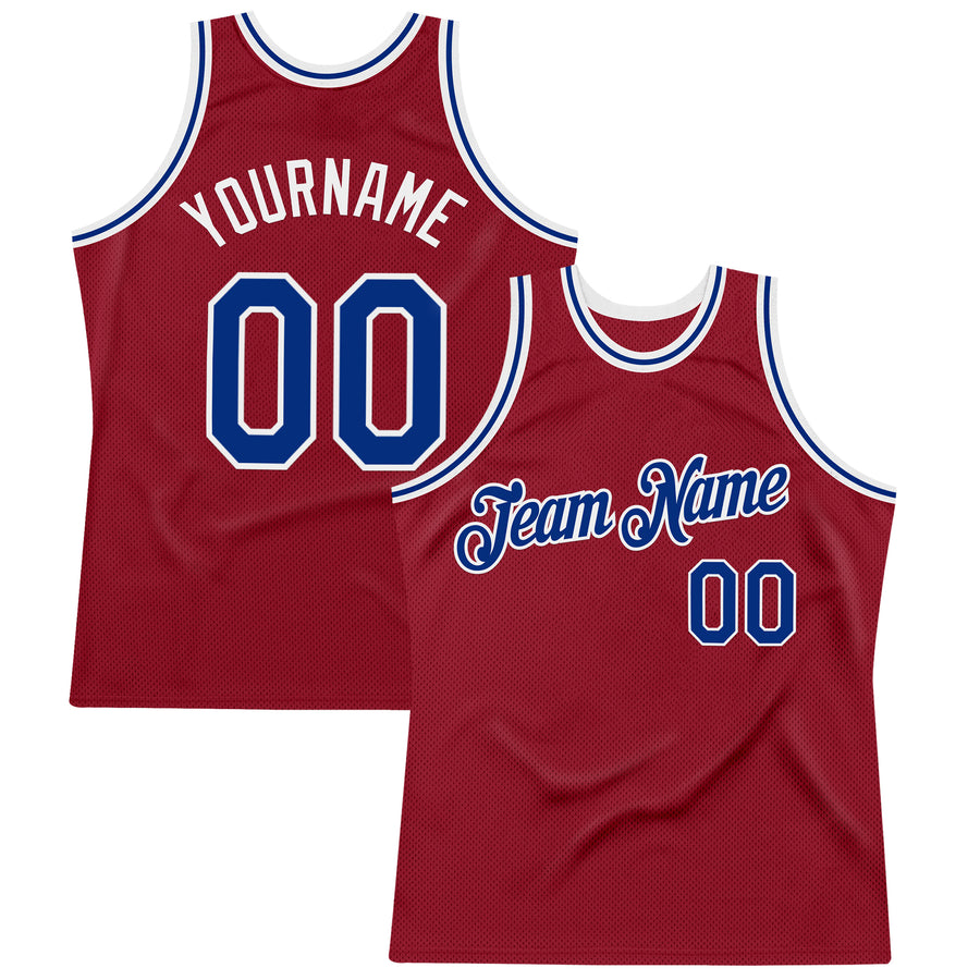 Custom Maroon Royal-White Authentic Throwback Basketball Jersey