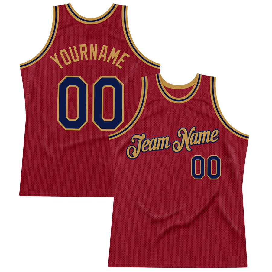 Custom Maroon Navy-Old Gold Authentic Throwback Basketball Jersey