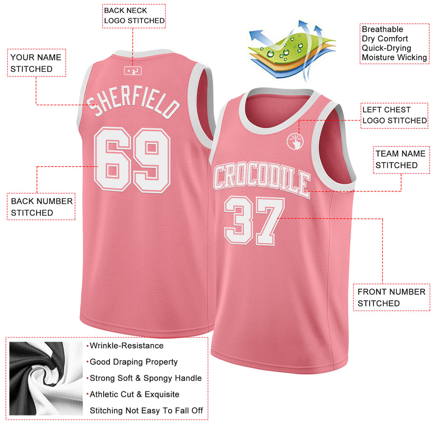 Custom Medium Pink White Authentic Basketball Jersey