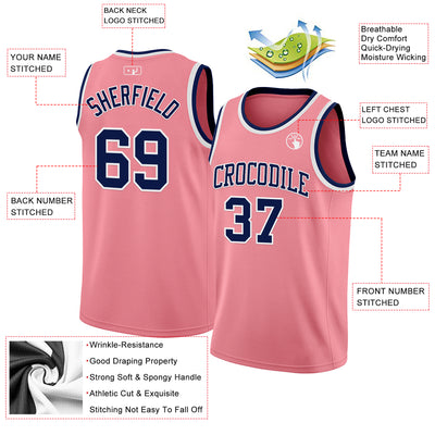Custom Medium Pink Navy-White Authentic Basketball Jersey