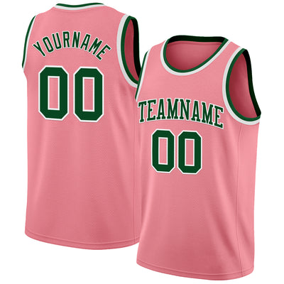Custom Medium Pink Green-White Authentic Basketball Jersey