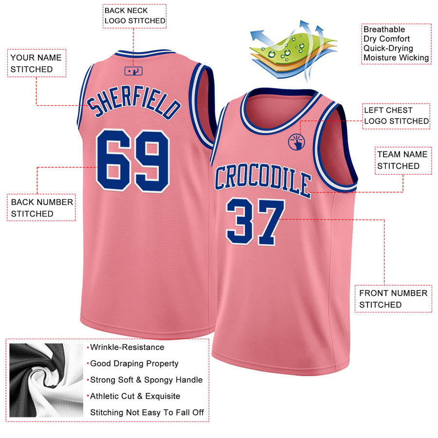 Custom Medium Pink Royal-White Authentic Basketball Jersey