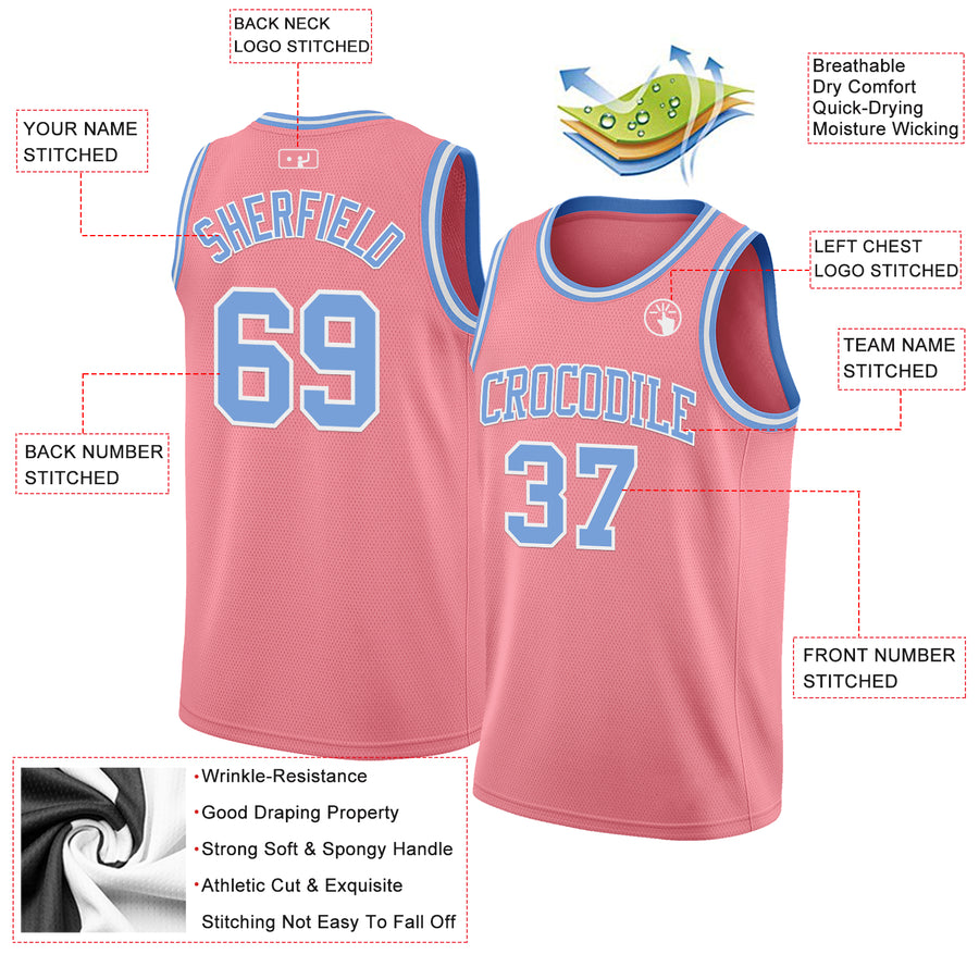Custom Medium Pink Light Blue-White Authentic Basketball Jersey