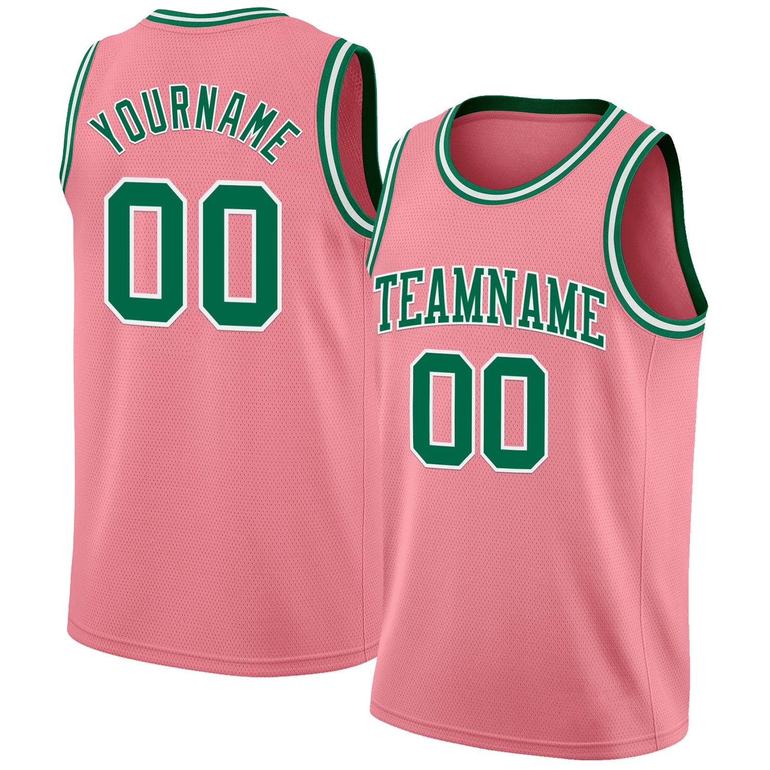 Custom Medium Pink Kelly Green-White Authentic Basketball Jersey