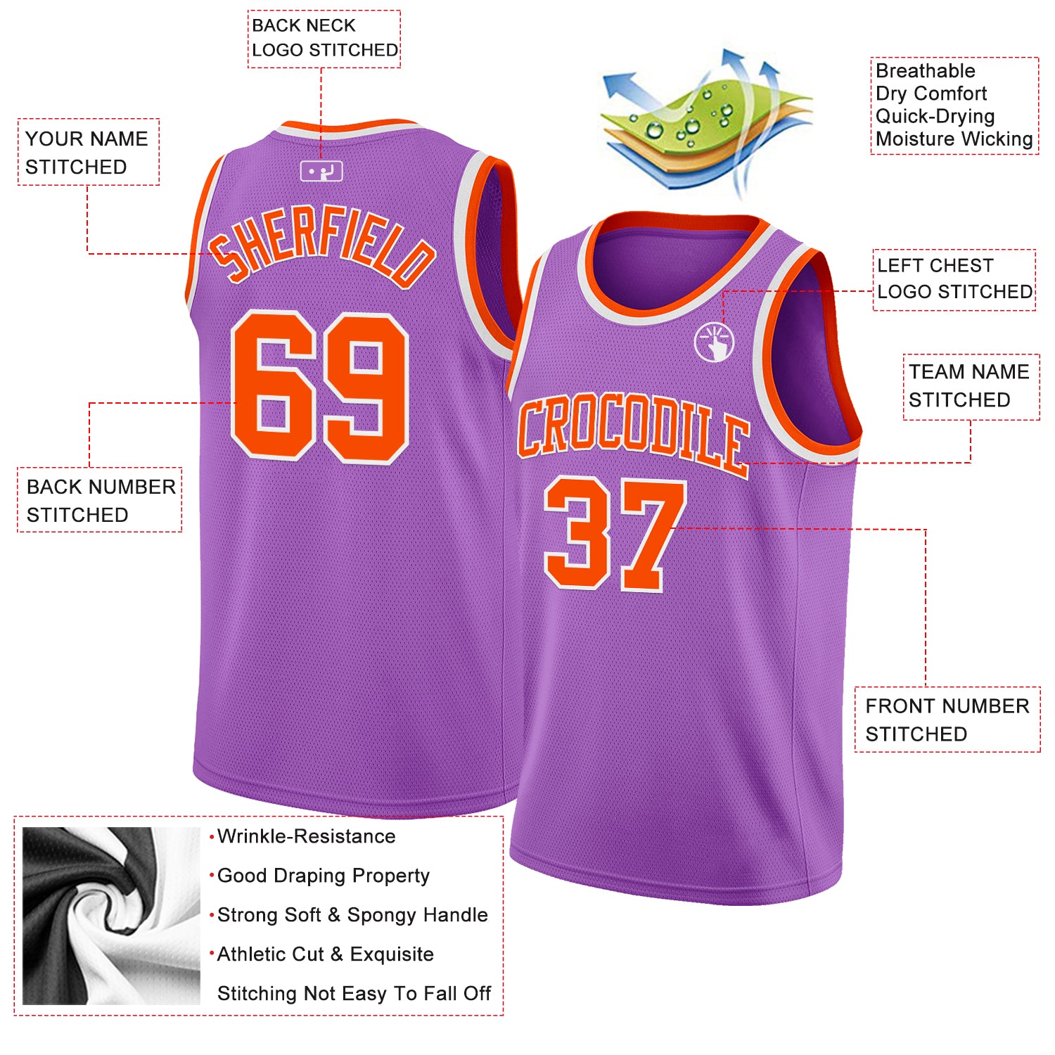 Custom Medium Purple Orange-White Authentic Basketball Jersey