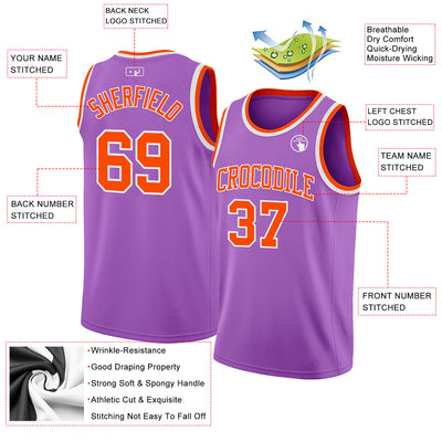 Custom Medium Purple Orange-White Authentic Basketball Jersey
