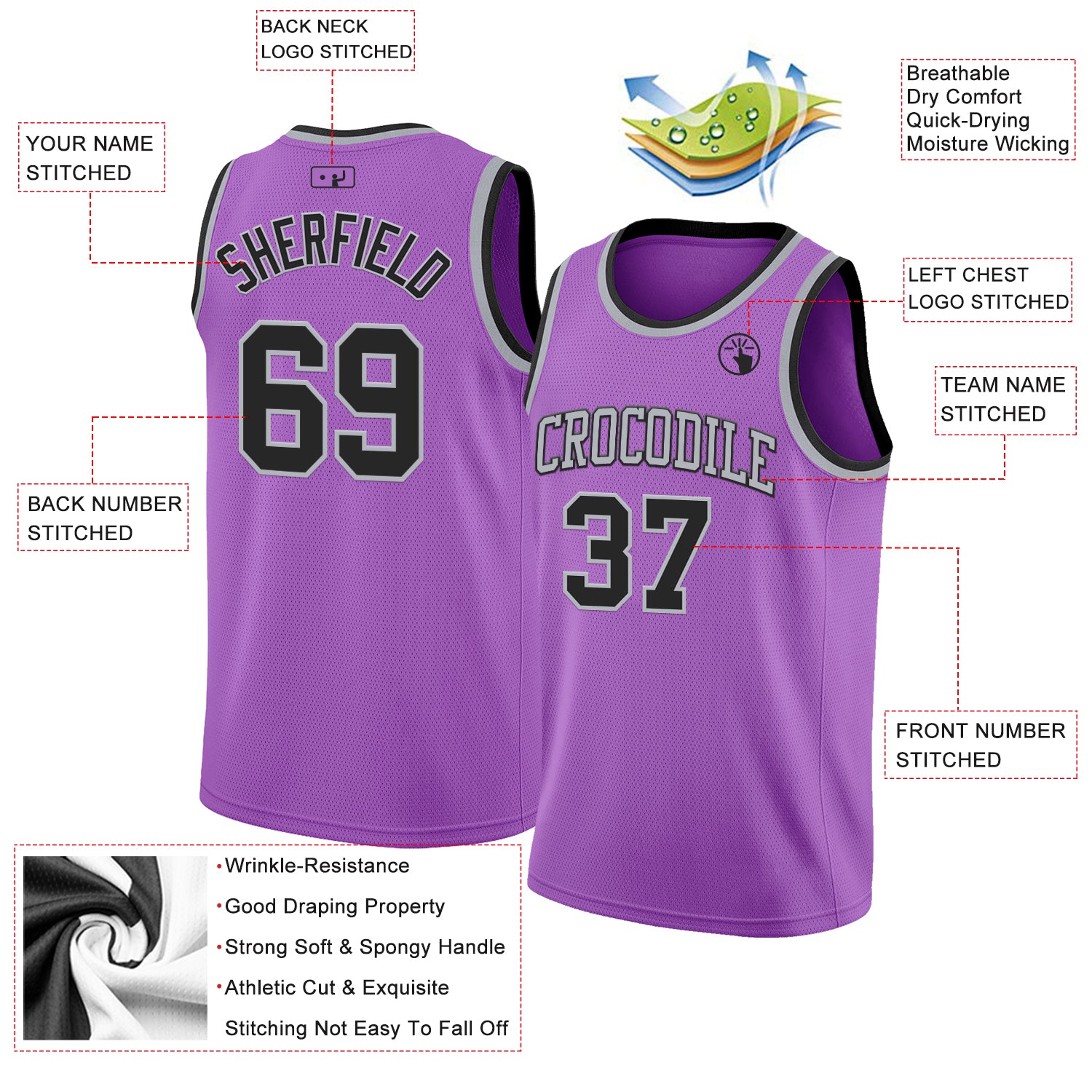 Custom Medium Purple Black-Gray Authentic Basketball Jersey