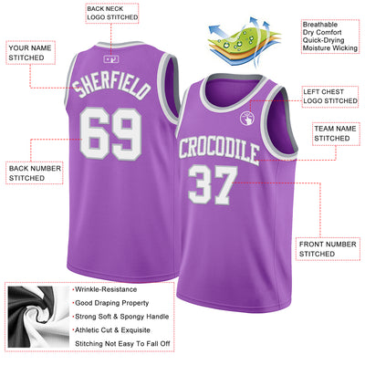 Custom Medium Purple White-Gray Authentic Basketball Jersey