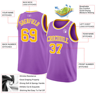Custom Medium Purple Gold-White Authentic Basketball Jersey