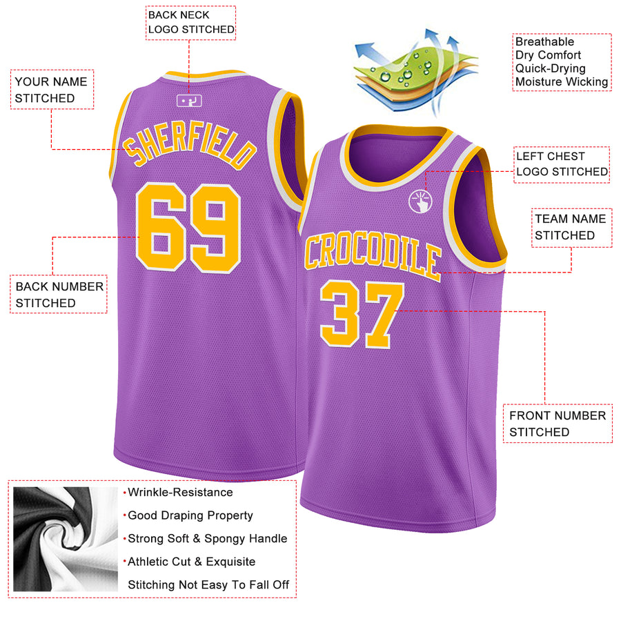 Custom Medium Purple Gold-White Authentic Basketball Jersey