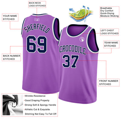 Custom Medium Purple Navy-White Authentic Basketball Jersey