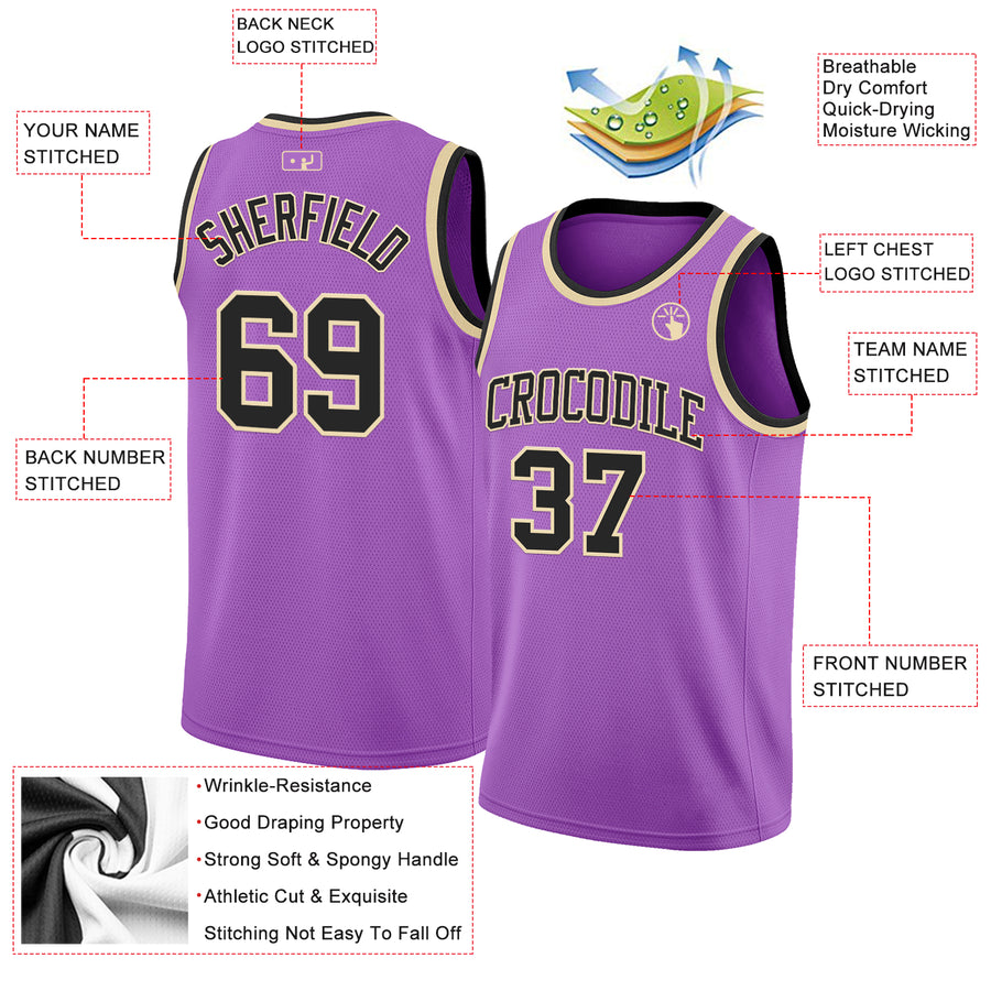 Custom Medium Purple Black-Cream Authentic Basketball Jersey