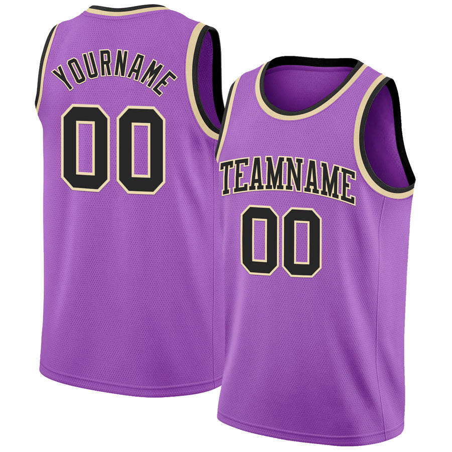 Custom Medium Purple Black-Cream Authentic Basketball Jersey
