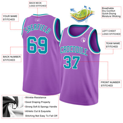Custom Medium Purple Teal-White Authentic Basketball Jersey