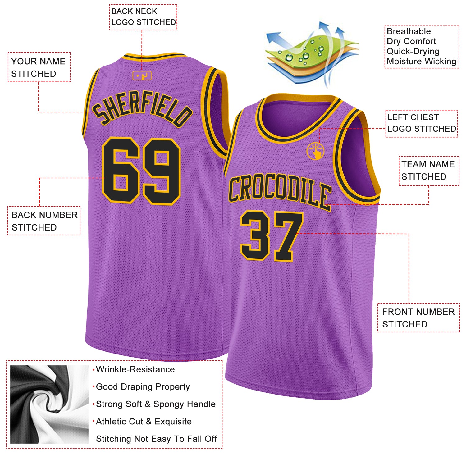 Custom Medium Purple Black-Gold Authentic Basketball Jersey