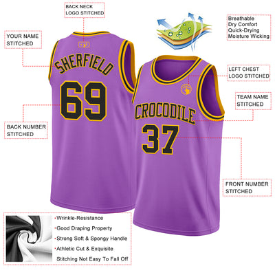 Custom Medium Purple Black-Gold Authentic Basketball Jersey