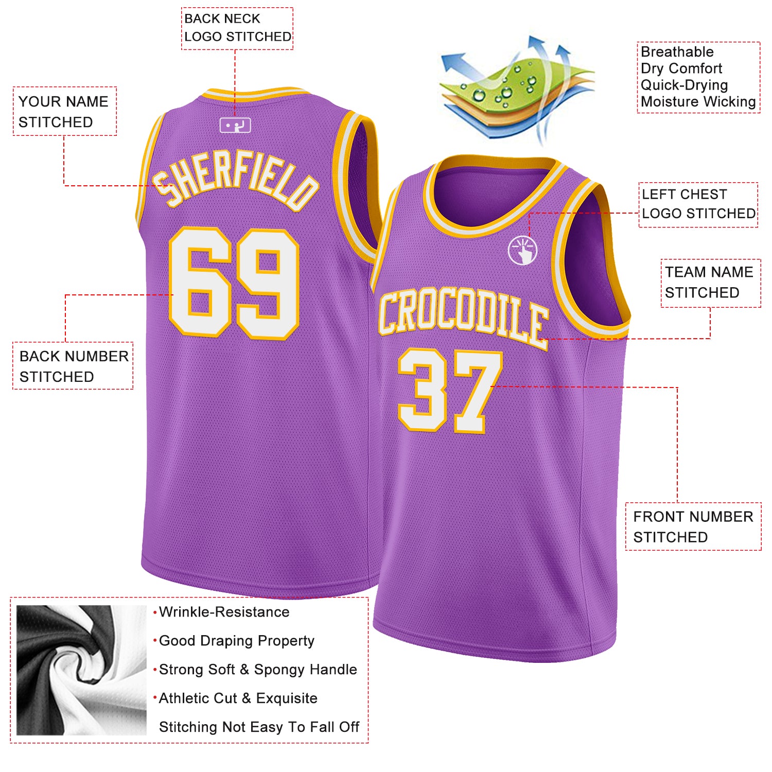 Custom Medium Purple White-Gold Authentic Basketball Jersey