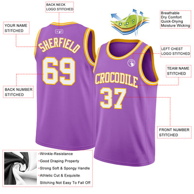 Custom Medium Purple White-Gold Authentic Basketball Jersey
